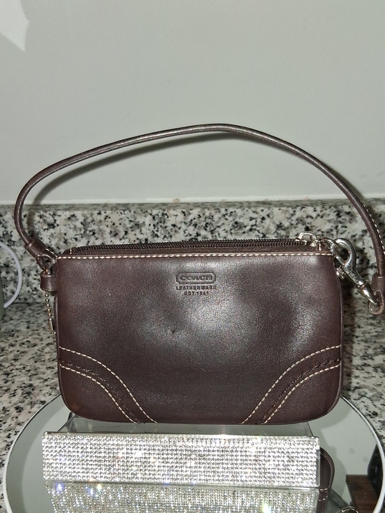 Coach Handbags - Coach Dark Brown Leather Wristlet Clutch